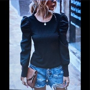 Black Mutton-Sleeve Top NWT